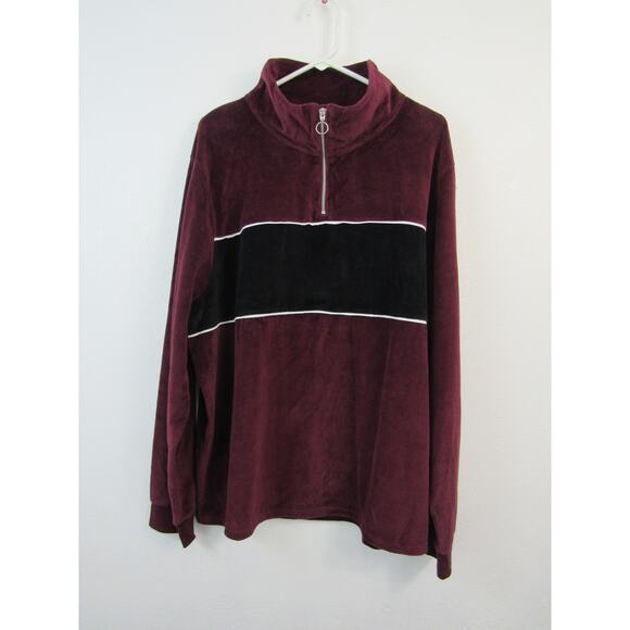 NWT Arizona Jean Co. XXL Men’s Retro Velour Mock Neck Sweatshirt Autumn Burgundy - Picture 2 of 5
